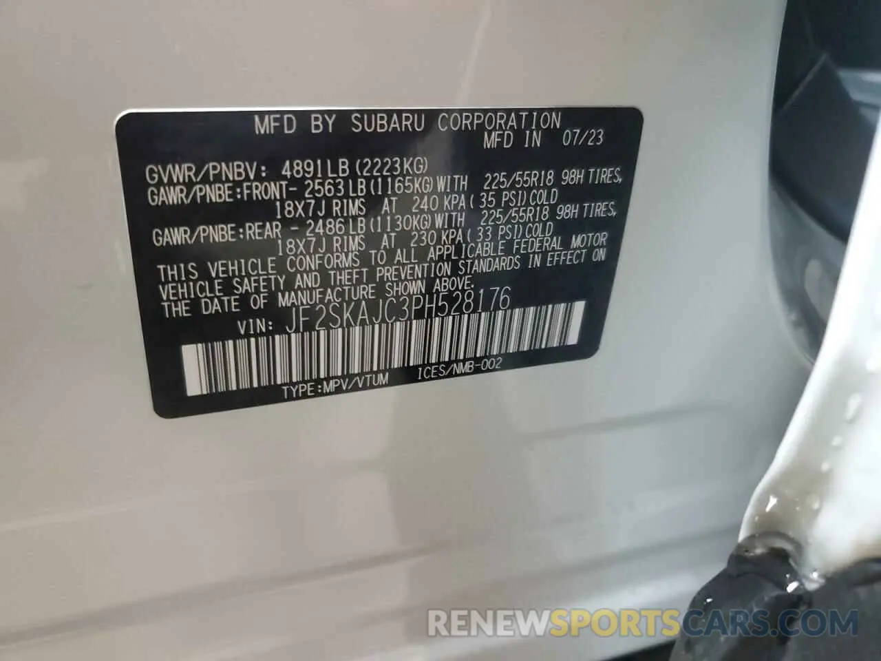 13 fotografías del automóvil dañado JF2SKAJC3PH528176 SUBARU FORESTER 2023