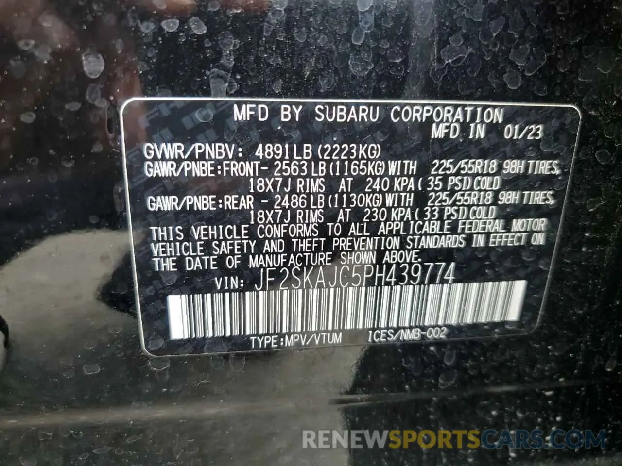 13 fotografías del automóvil dañado JF2SKAJC5PH439774 SUBARU FORESTER 2023