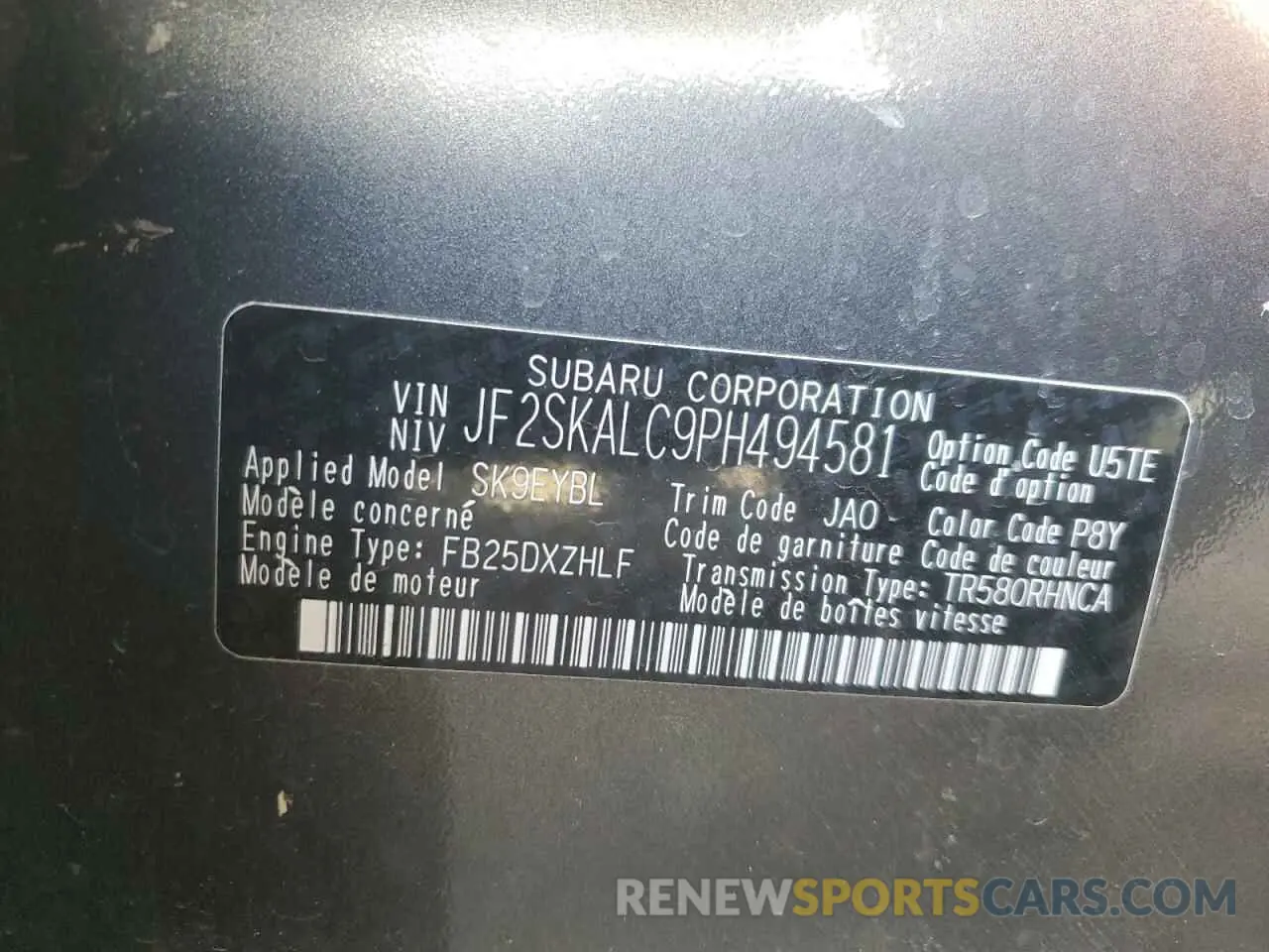 13 fotografías del automóvil dañado JF2SKALC9PH494581 SUBARU FORESTER 2023