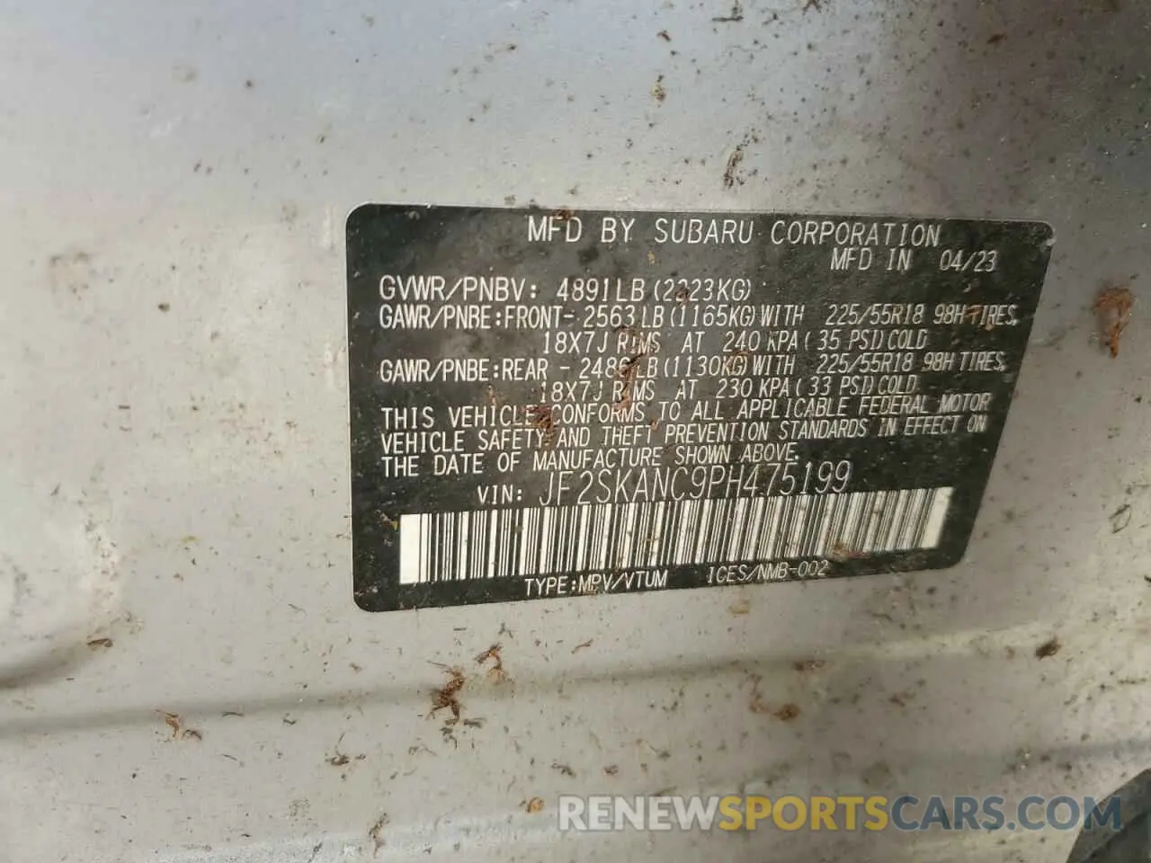12 fotografías del automóvil dañado JF2SKANC9PH475199 SUBARU FORESTER 2023