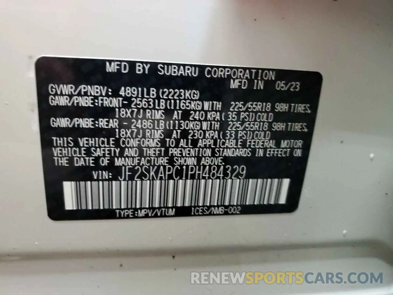 13 fotografías del automóvil dañado JF2SKAPC1PH484329 SUBARU FORESTER 2023