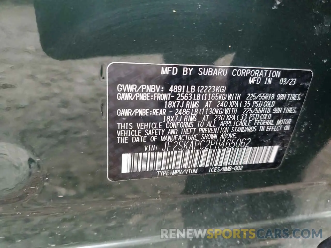 14 fotografías del automóvil dañado JF2SKAPC2PH465062 SUBARU FORESTER 2023