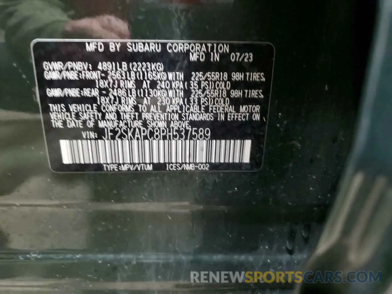 12 fotografías del automóvil dañado JF2SKAPC8PH537589 SUBARU FORESTER 2023