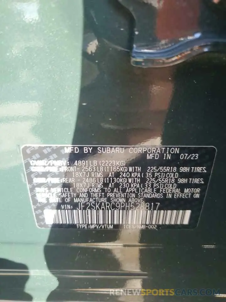12 fotografías del automóvil dañado JF2SKARC9PH528817 SUBARU FORESTER 2023