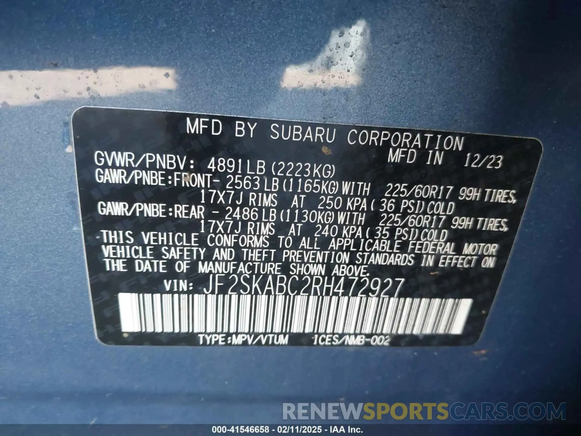 9 fotografías del automóvil dañado JF2SKABC2RH472927 SUBARU FORESTER 2024