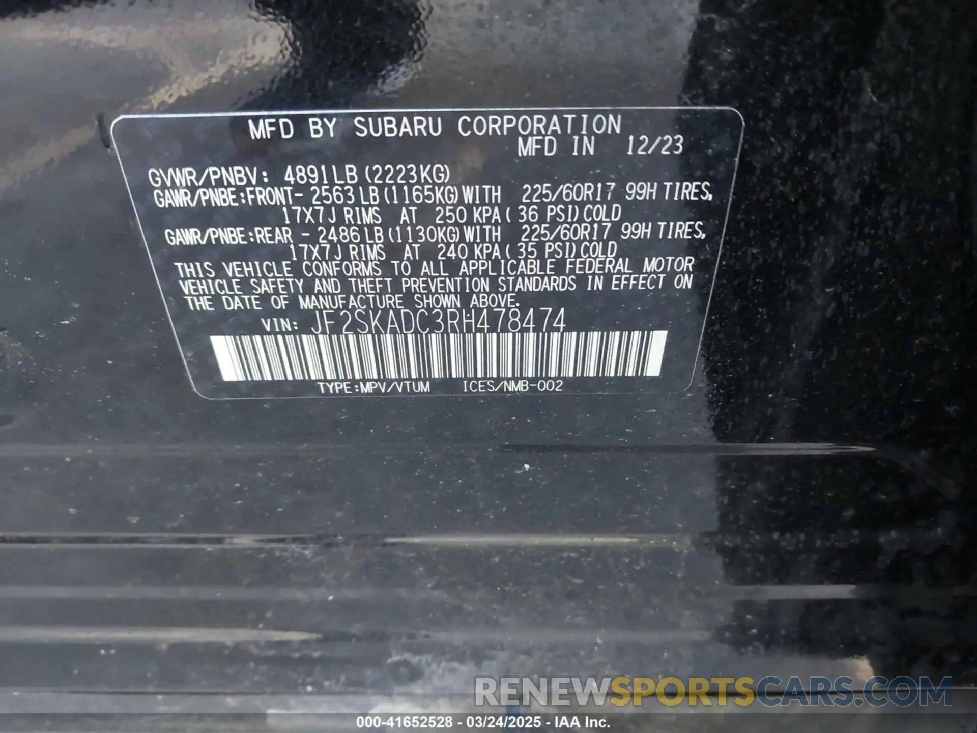 9 fotografías del automóvil dañado JF2SKADC3RH478474 SUBARU FORESTER 2024