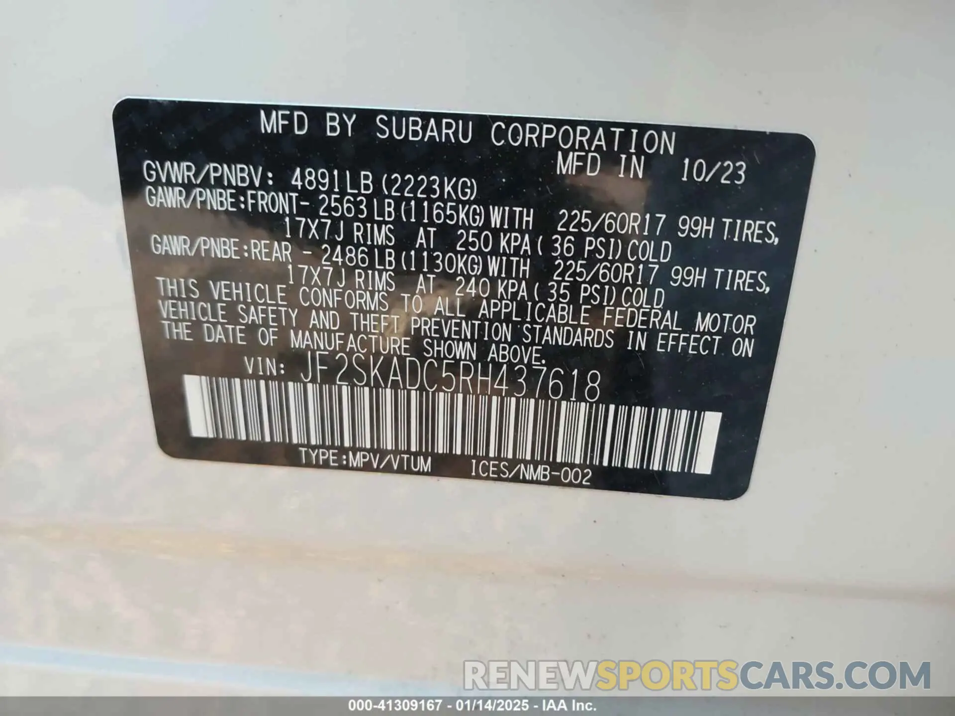 9 fotografías del automóvil dañado JF2SKADC5RH437618 SUBARU FORESTER 2024