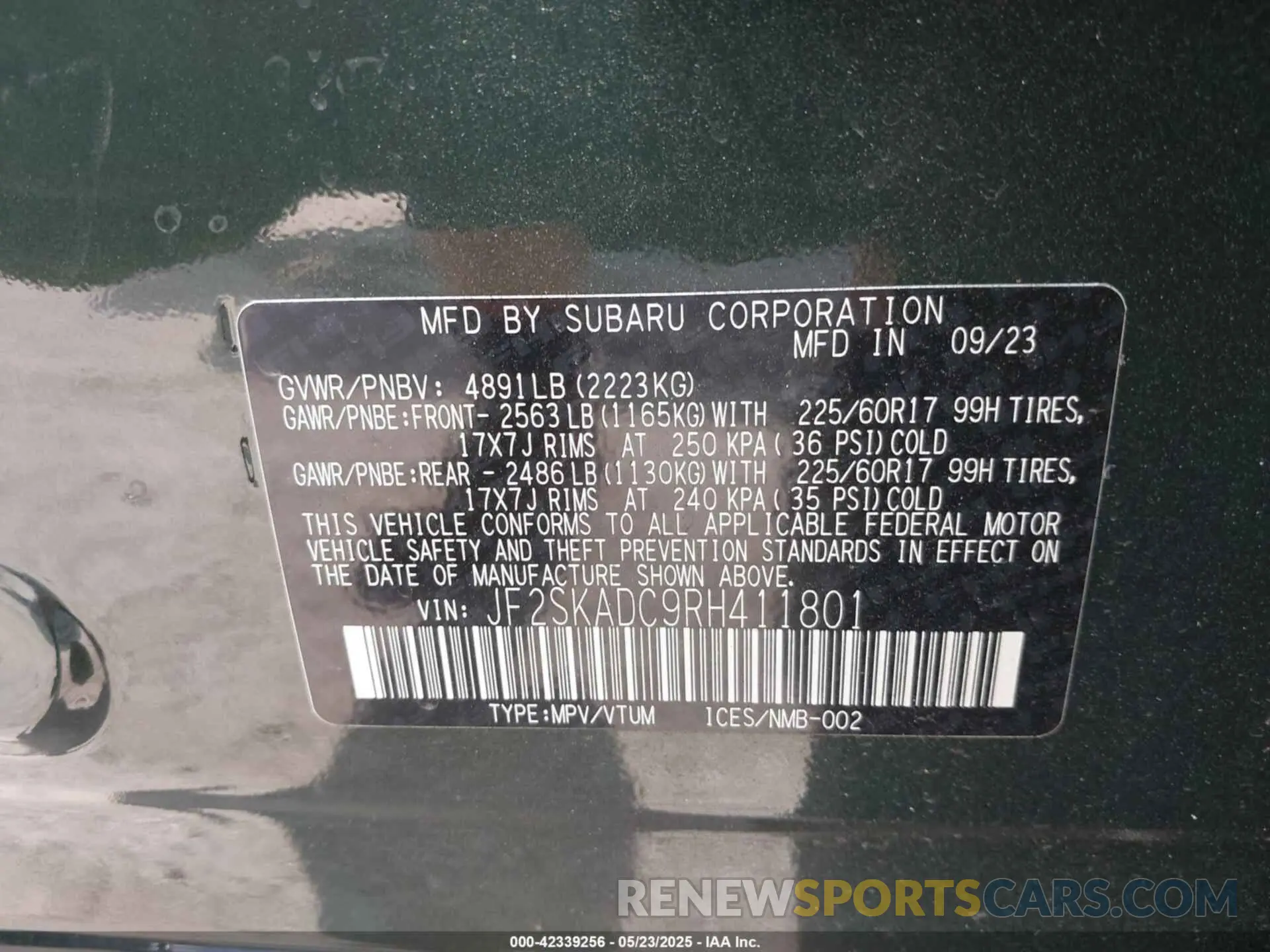 9 fotografías del automóvil dañado JF2SKADC9RH411801 SUBARU FORESTER 2024