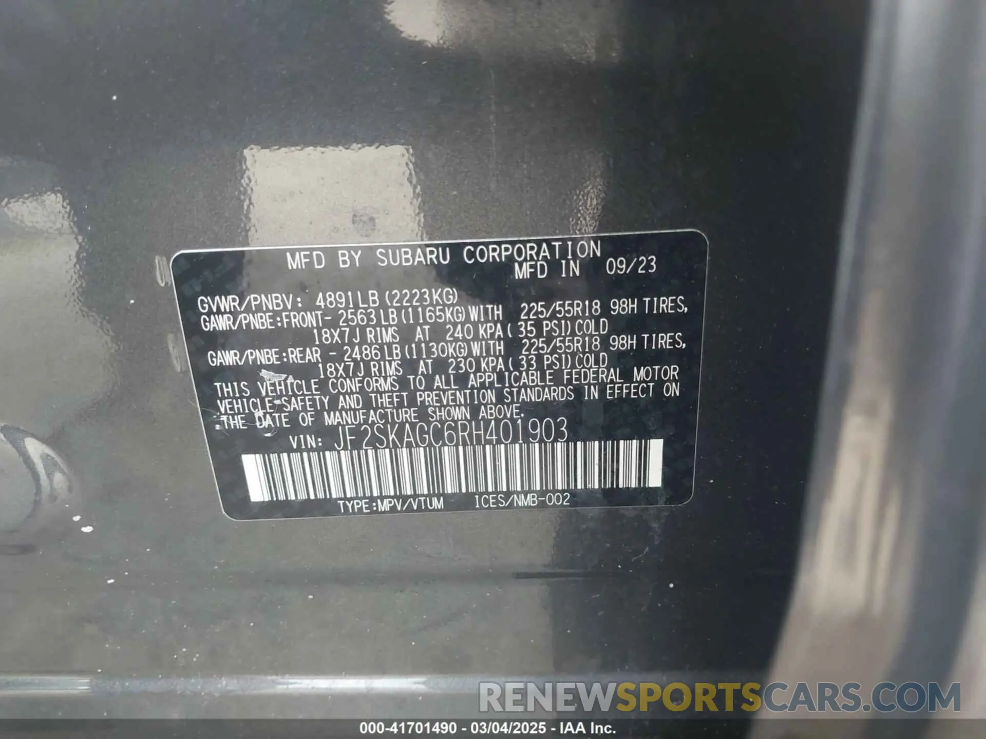 9 fotografías del automóvil dañado JF2SKAGC6RH401903 SUBARU FORESTER 2024