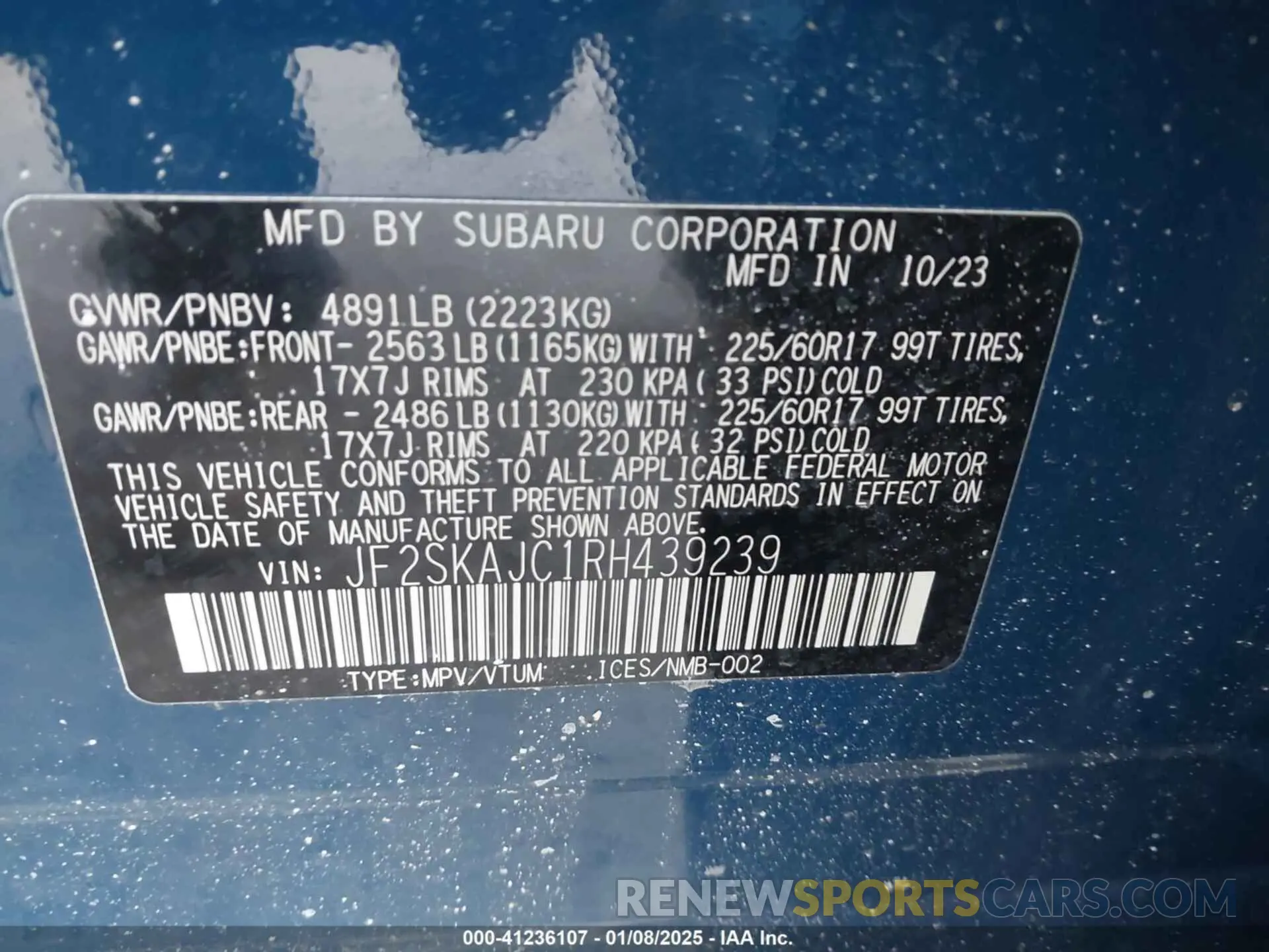 9 fotografías del automóvil dañado JF2SKAJC1RH439239 SUBARU FORESTER 2024