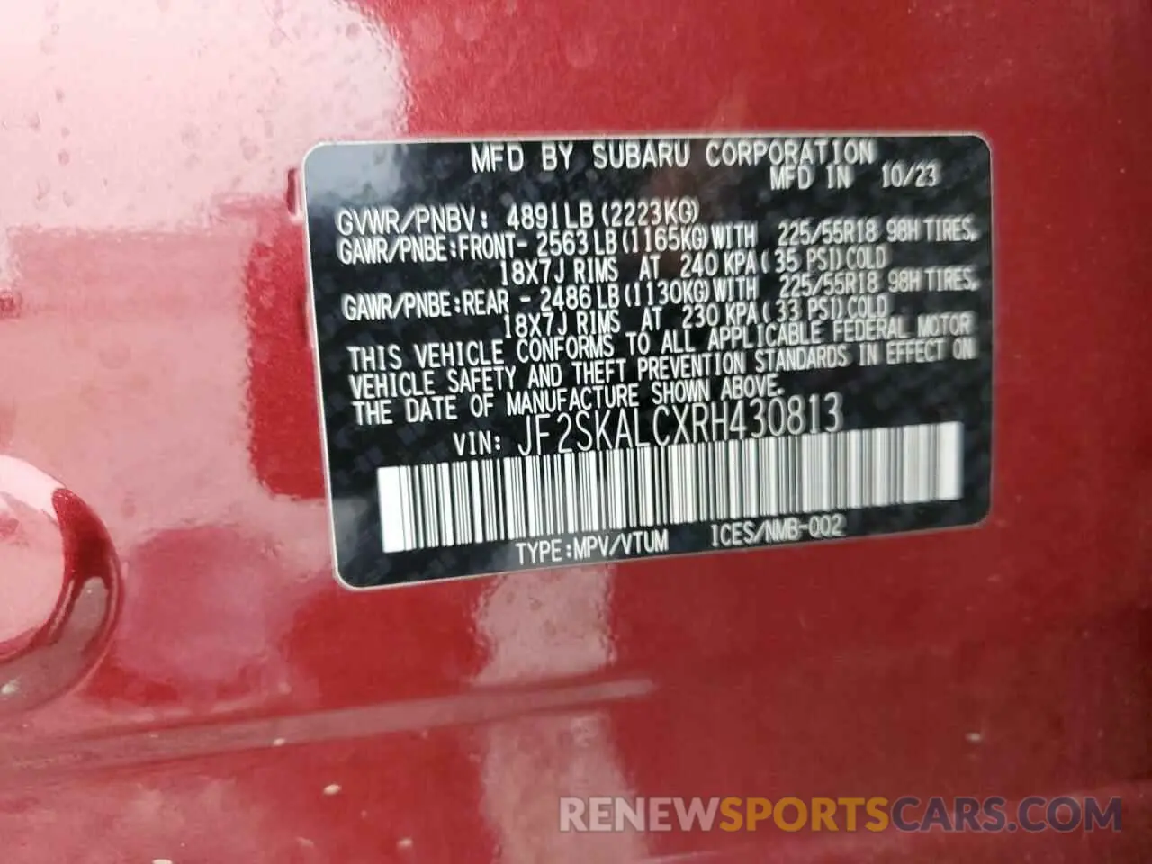14 fotografías del automóvil dañado JF2SKALCXRH430813 SUBARU FORESTER 2024