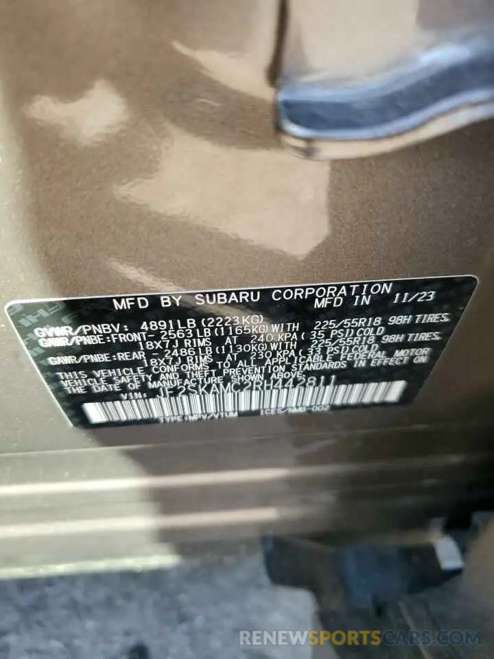 12 fotografías del automóvil dañado JF2SKAMC2RH442811 SUBARU FORESTER 2024