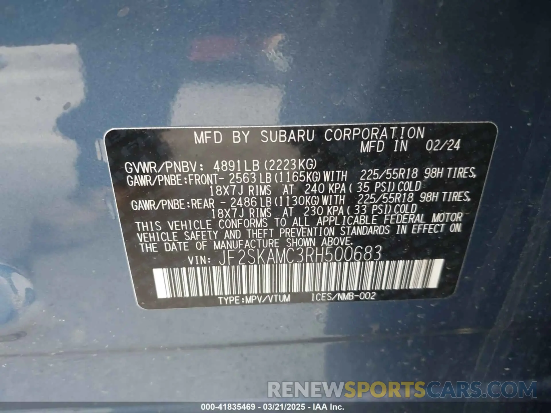 9 fotografías del automóvil dañado JF2SKAMC3RH500683 SUBARU FORESTER 2024
