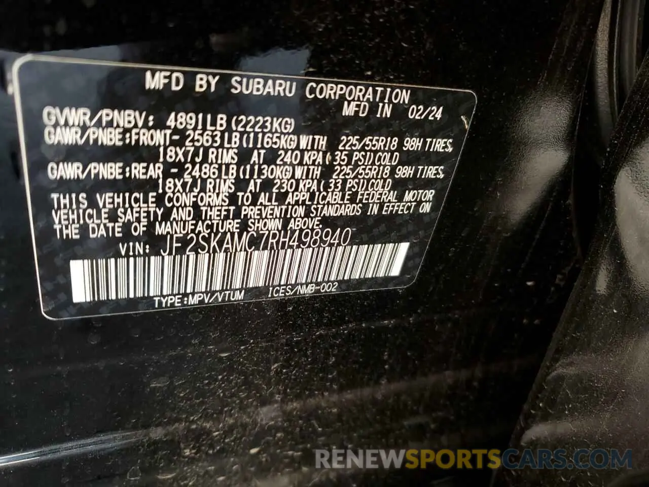 13 fotografías del automóvil dañado JF2SKAMC7RH498940 SUBARU FORESTER 2024