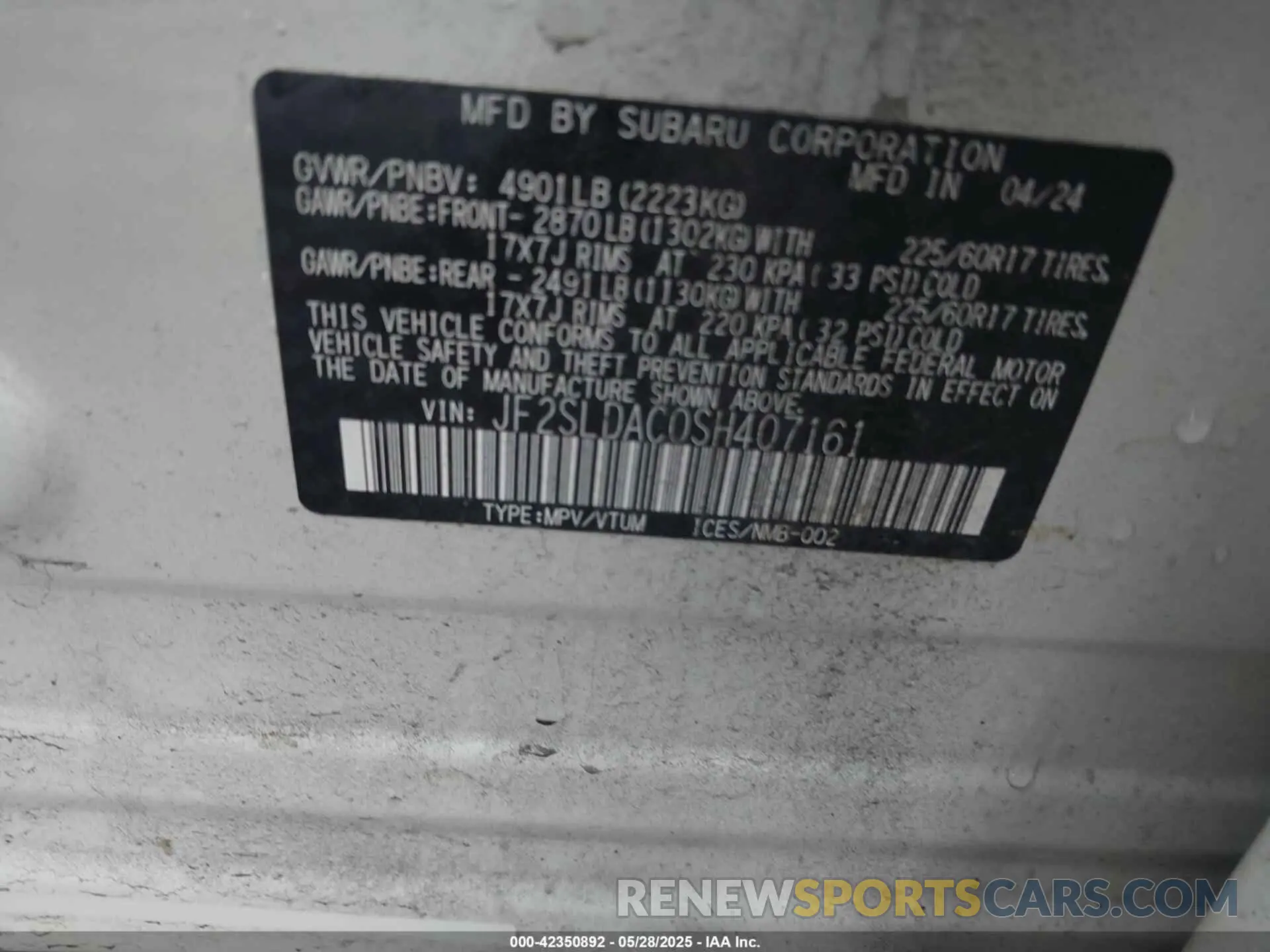 9 fotografías del automóvil dañado JF2SLDAC0SH407161 SUBARU FORESTER 2025