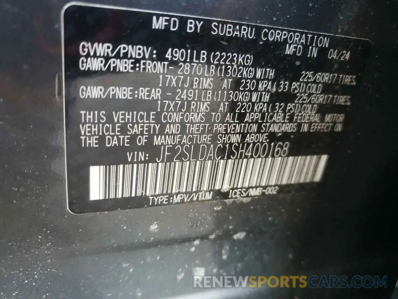 15 fotografías del automóvil dañado JF2SLDAC1SH400168 SUBARU FORESTER 2025