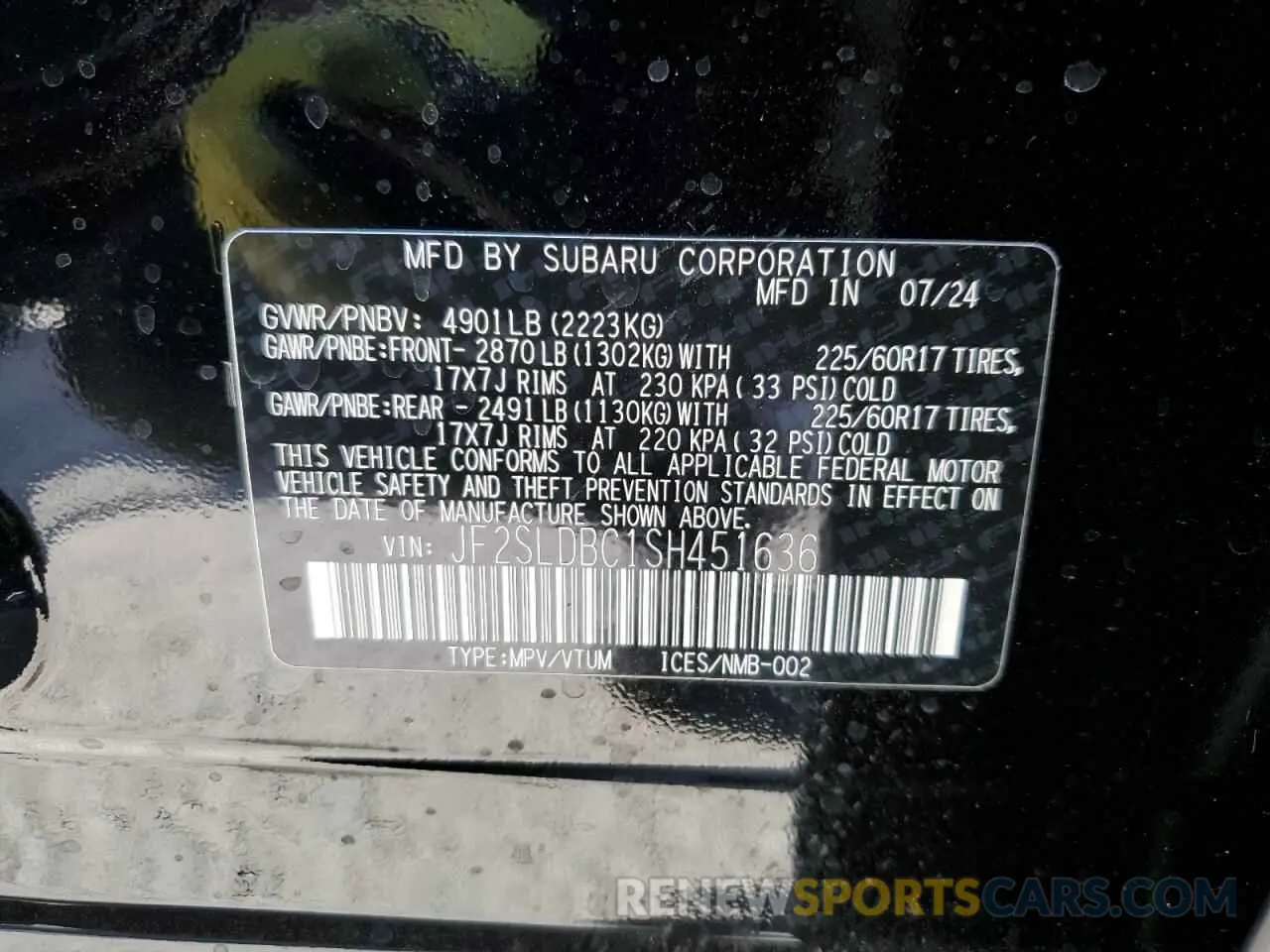 14 fotografías del automóvil dañado JF2SLDBC1SH451636 SUBARU FORESTER 2025