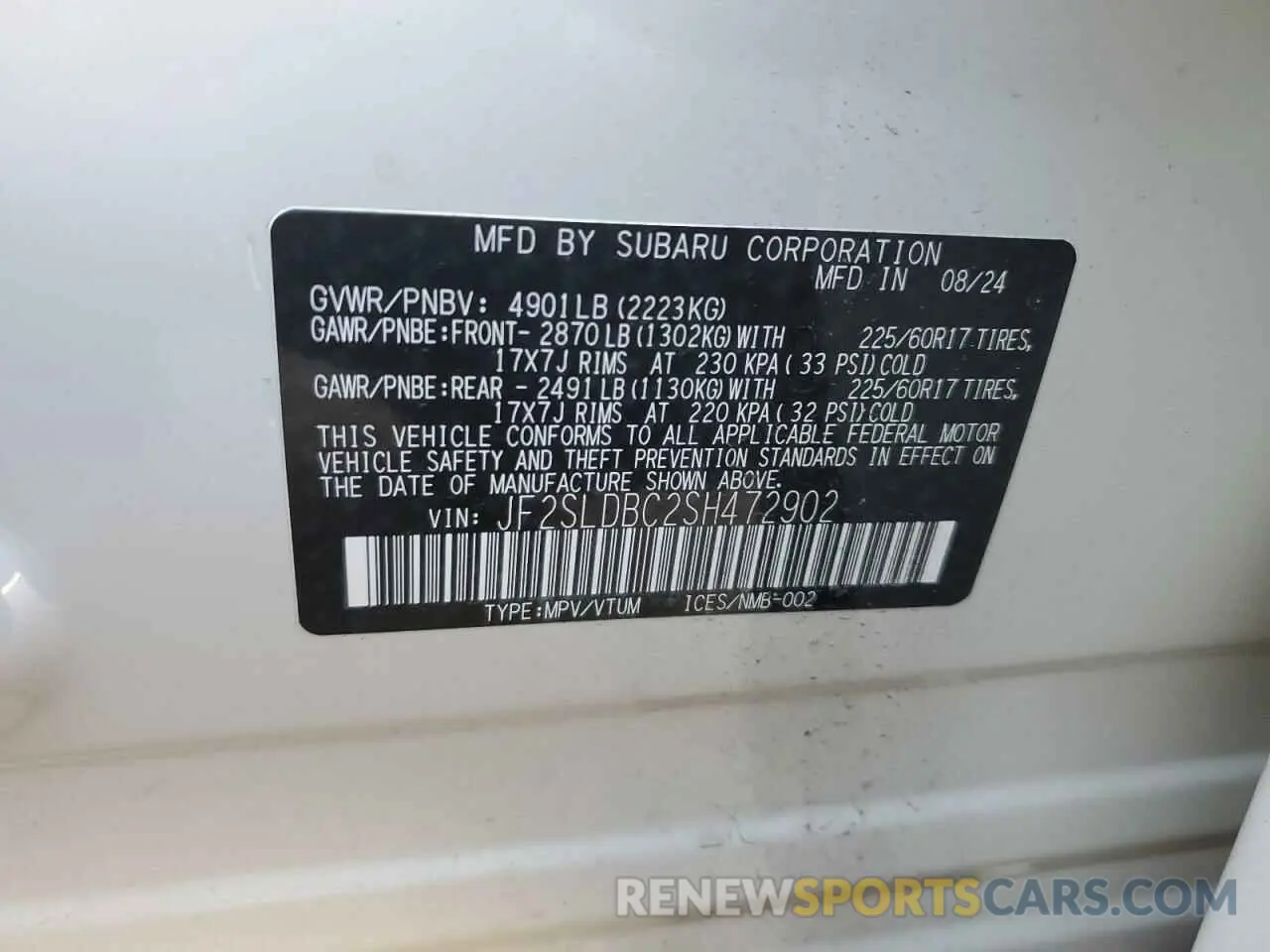 14 fotografías del automóvil dañado JF2SLDBC2SH472902 SUBARU FORESTER 2025
