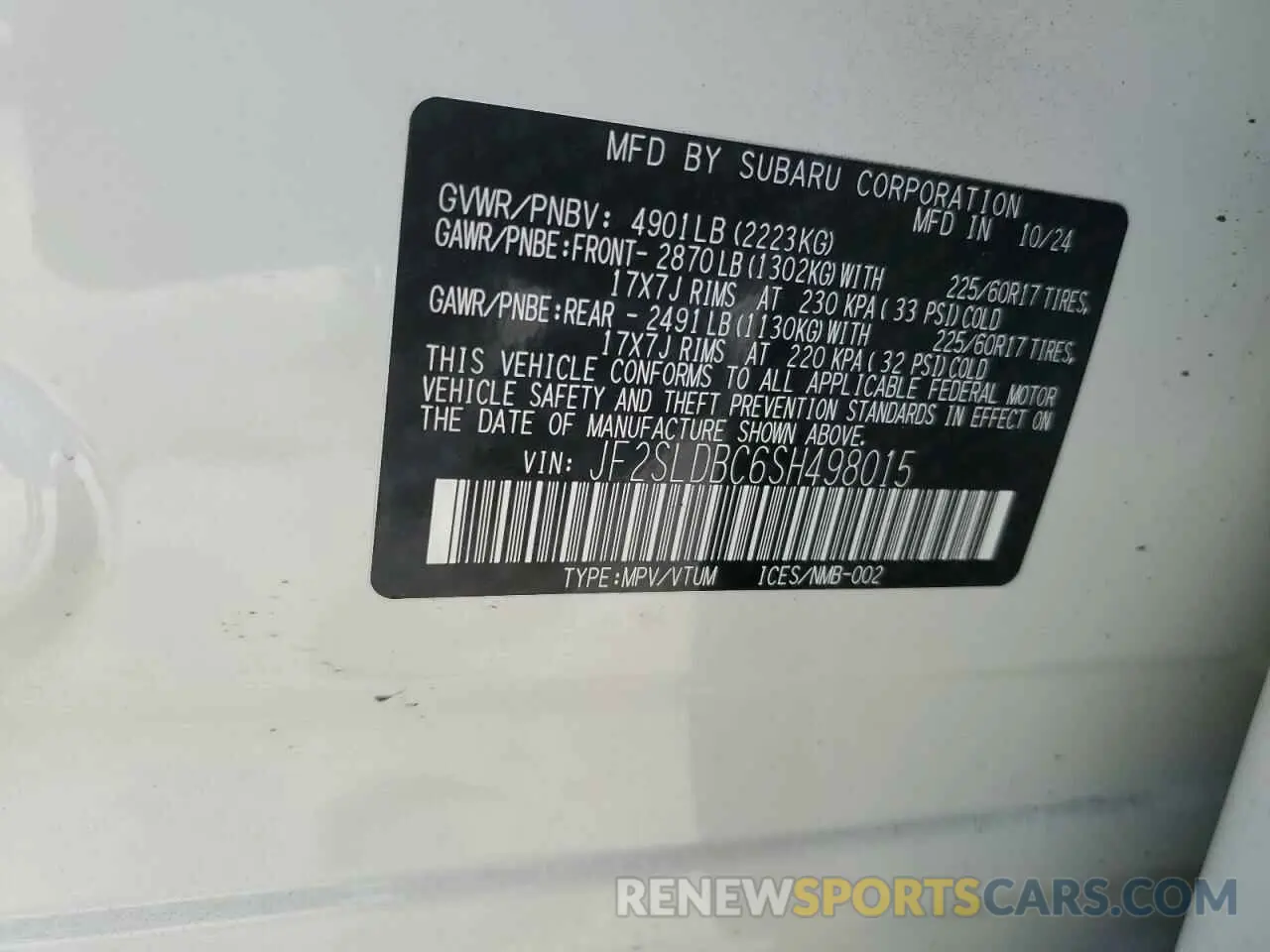 14 fotografías del automóvil dañado JF2SLDBC6SH498015 SUBARU FORESTER 2025