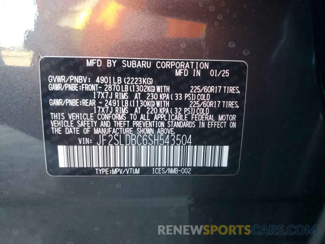14 fotografías del automóvil dañado JF2SLDBC6SH543504 SUBARU FORESTER 2025