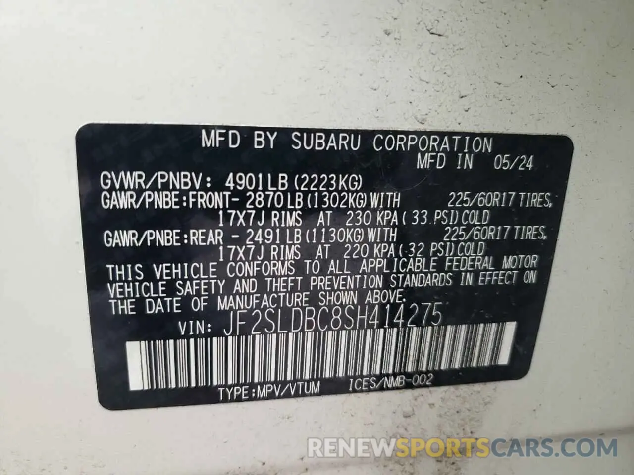 13 fotografías del automóvil dañado JF2SLDBC8SH414275 SUBARU FORESTER 2025