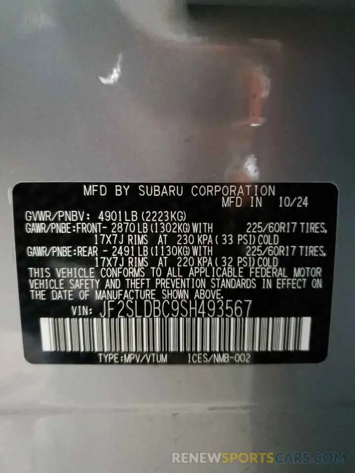 13 fotografías del automóvil dañado JF2SLDBC9SH493567 SUBARU FORESTER 2025