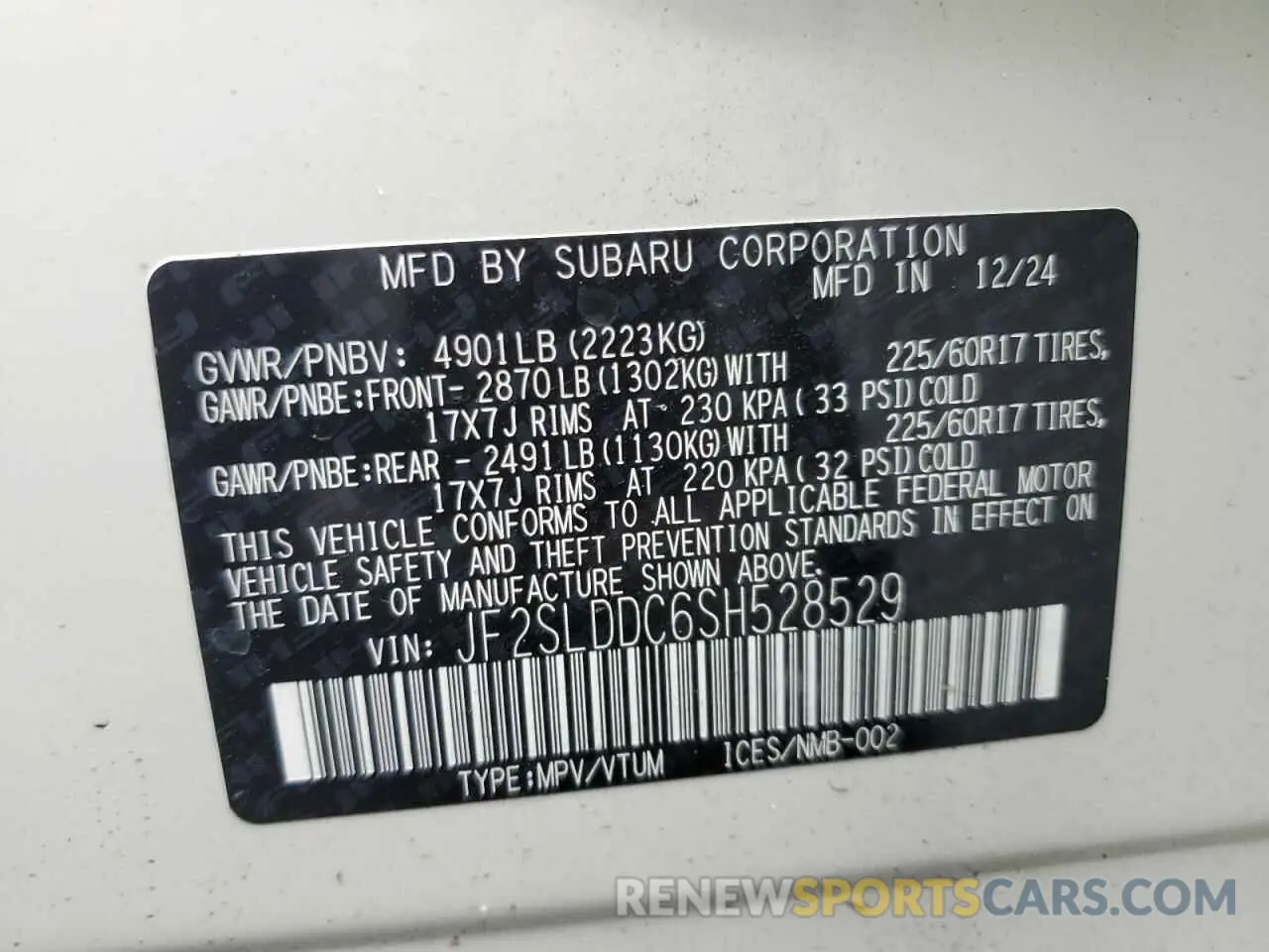 12 fotografías del automóvil dañado JF2SLDDC6SH528529 SUBARU FORESTER 2025