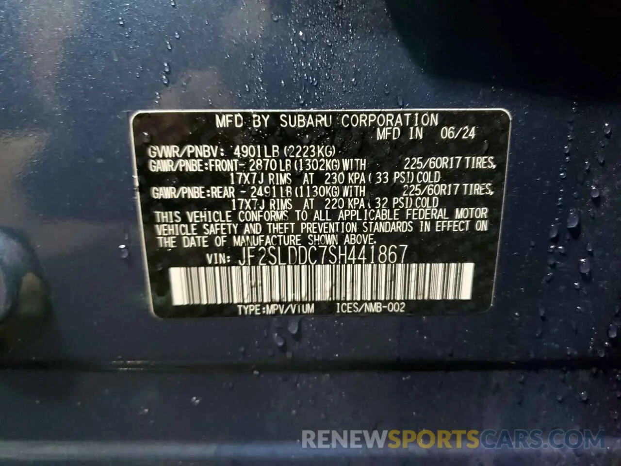 13 fotografías del automóvil dañado JF2SLDDC7SH441867 SUBARU FORESTER 2025