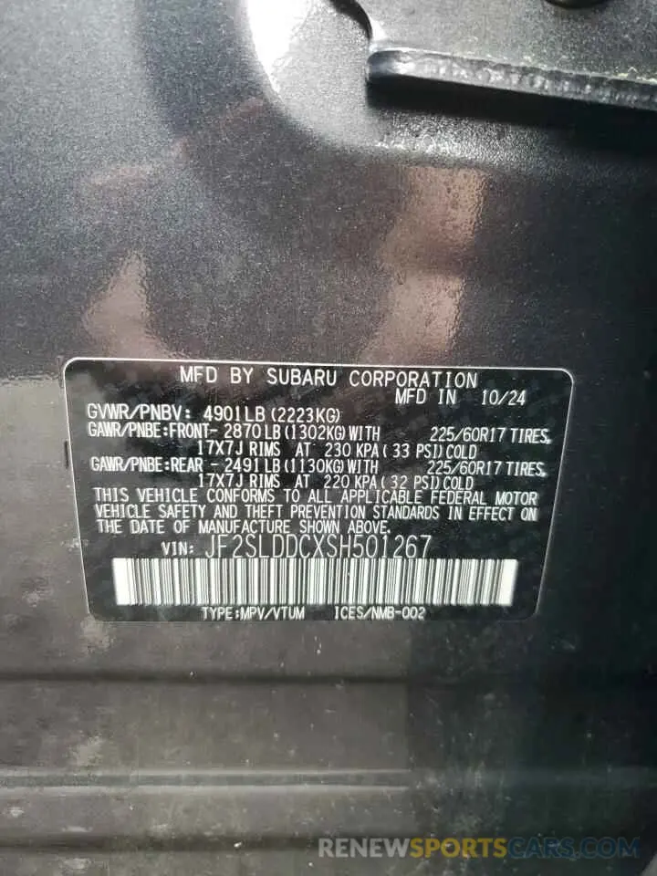 13 fotografías del automóvil dañado JF2SLDDCXSH501267 SUBARU FORESTER 2025