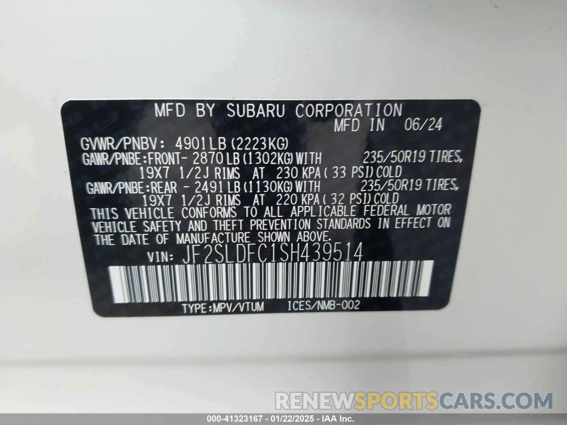 9 fotografías del automóvil dañado JF2SLDFC1SH439514 SUBARU FORESTER 2025