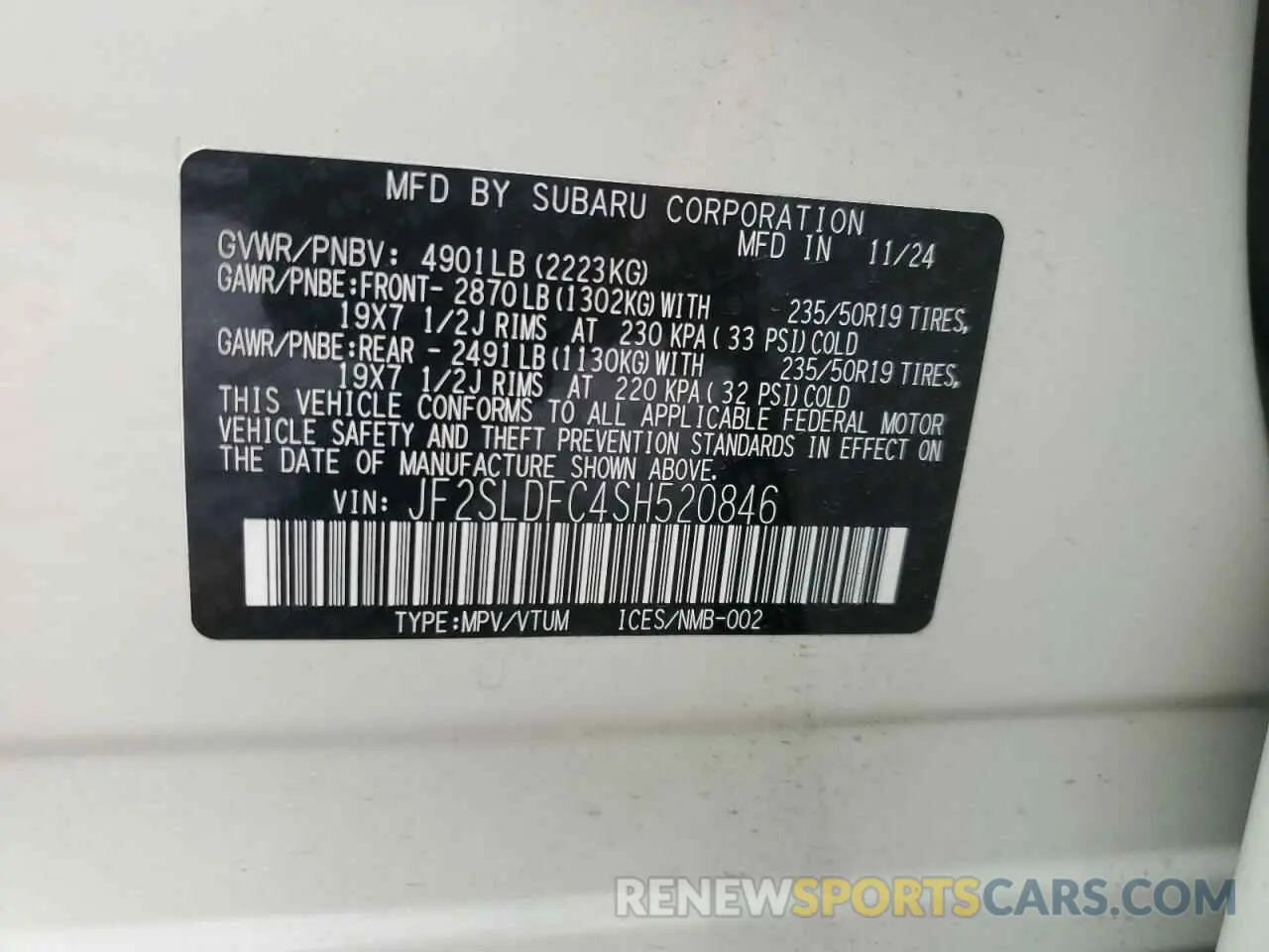 14 fotografías del automóvil dañado JF2SLDFC4SH520846 SUBARU FORESTER 2025