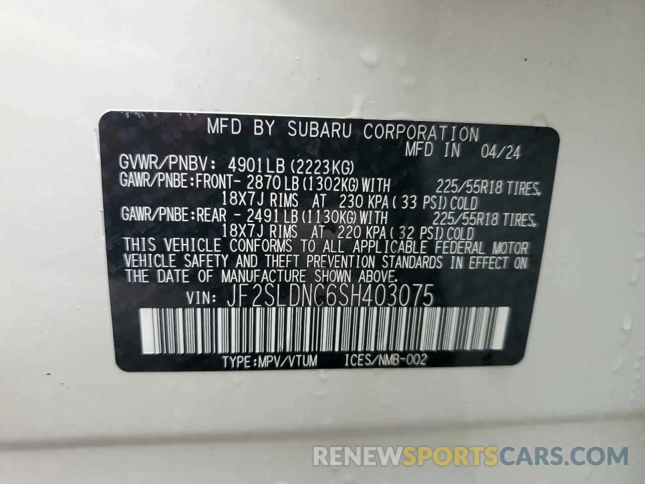 13 fotografías del automóvil dañado JF2SLDNC6SH403075 SUBARU FORESTER 2025