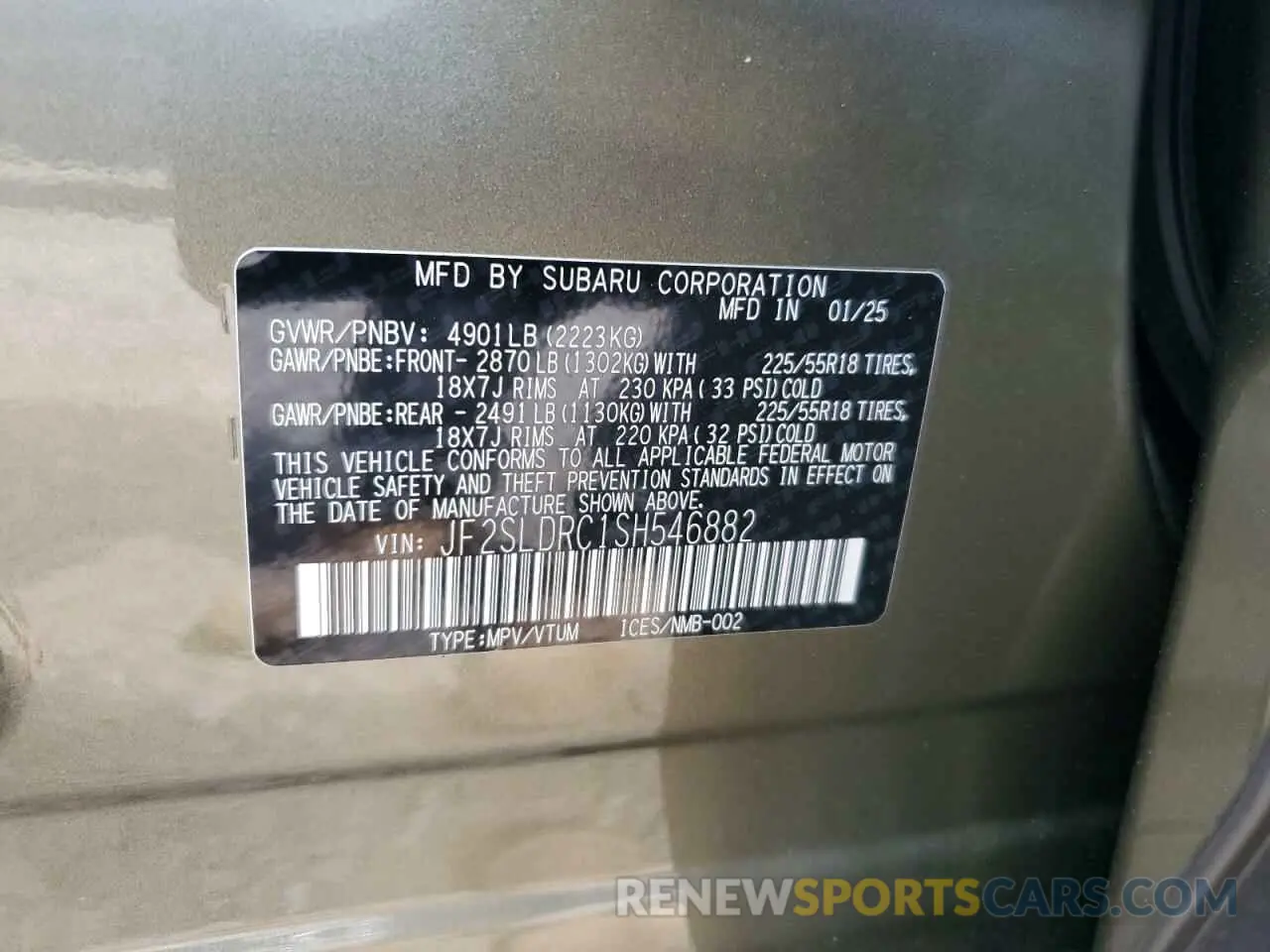 13 fotografías del automóvil dañado JF2SLDRC1SH546882 SUBARU FORESTER 2025