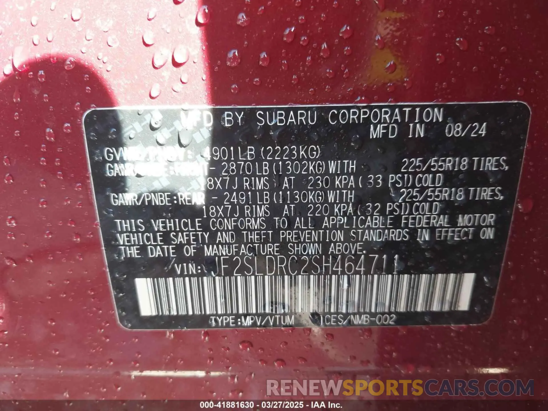 9 fotografías del automóvil dañado JF2SLDRC2SH464711 SUBARU FORESTER 2025