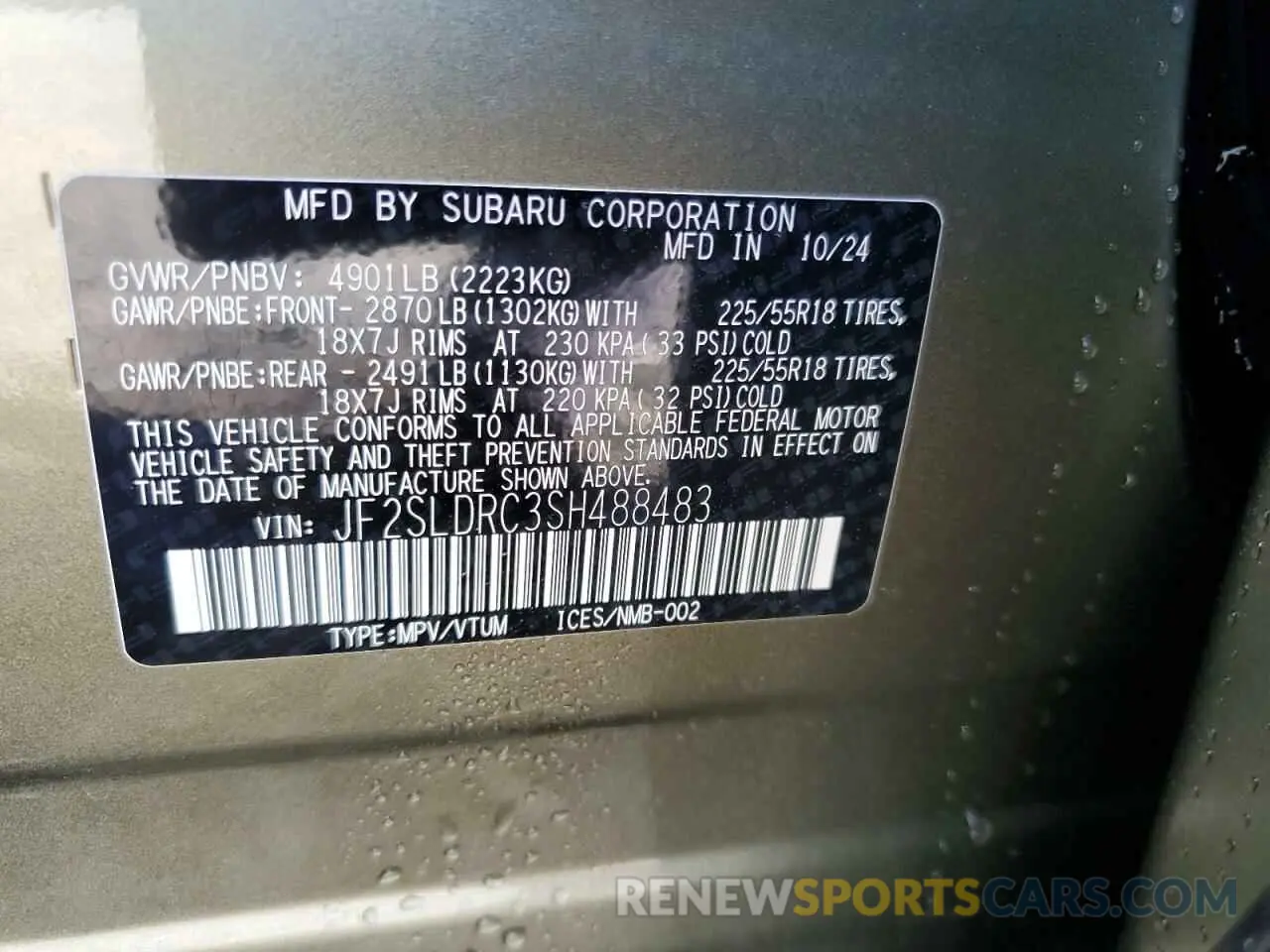 14 fotografías del automóvil dañado JF2SLDRC3SH488483 SUBARU FORESTER 2025