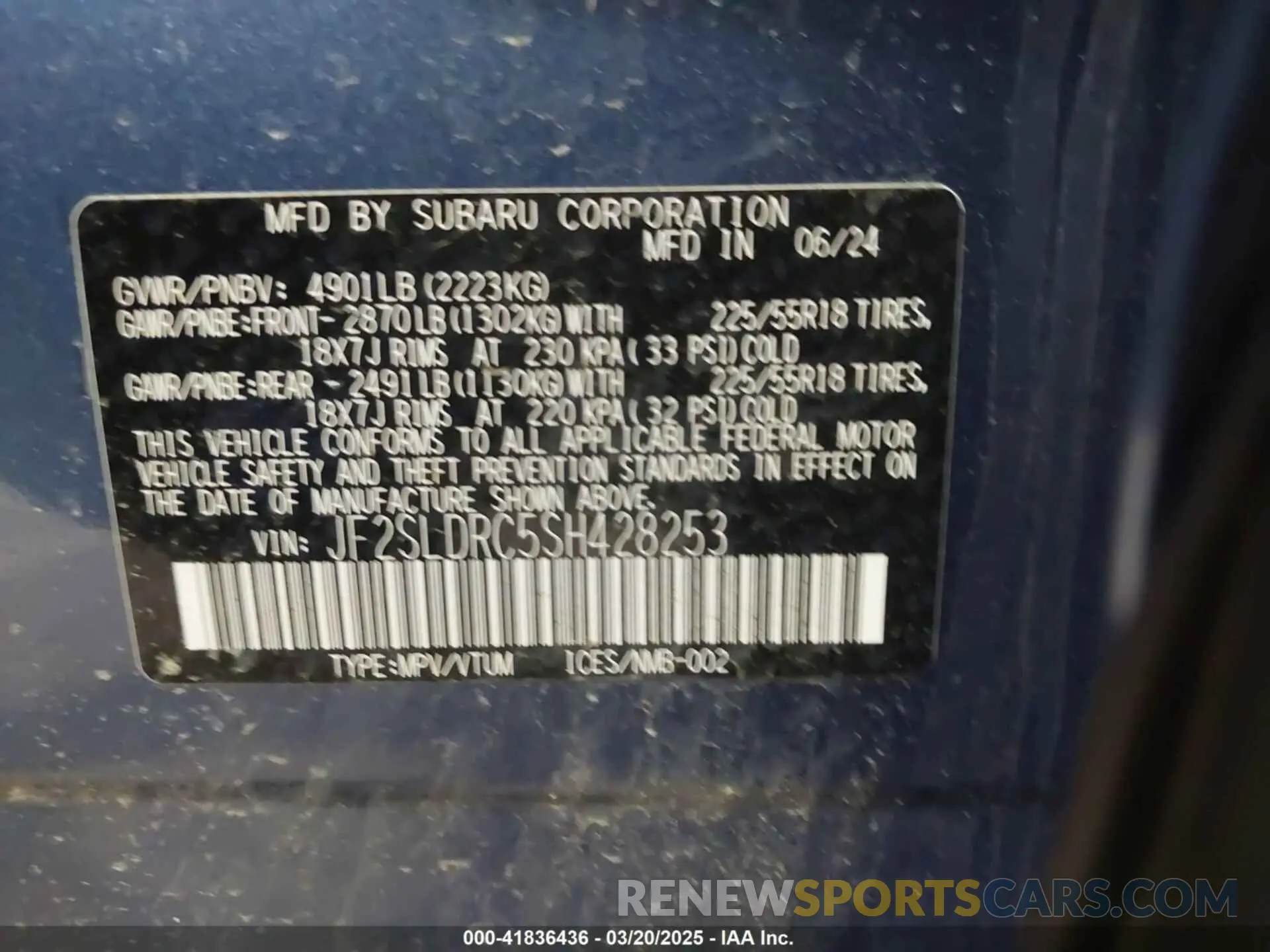 9 fotografías del automóvil dañado JF2SLDRC5SH428253 SUBARU FORESTER 2025