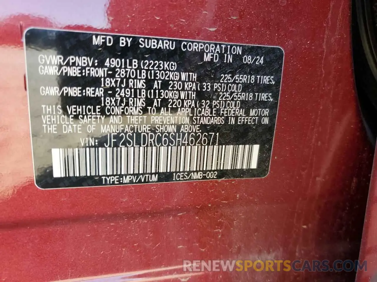 14 fotografías del automóvil dañado JF2SLDRC6SH462671 SUBARU FORESTER 2025