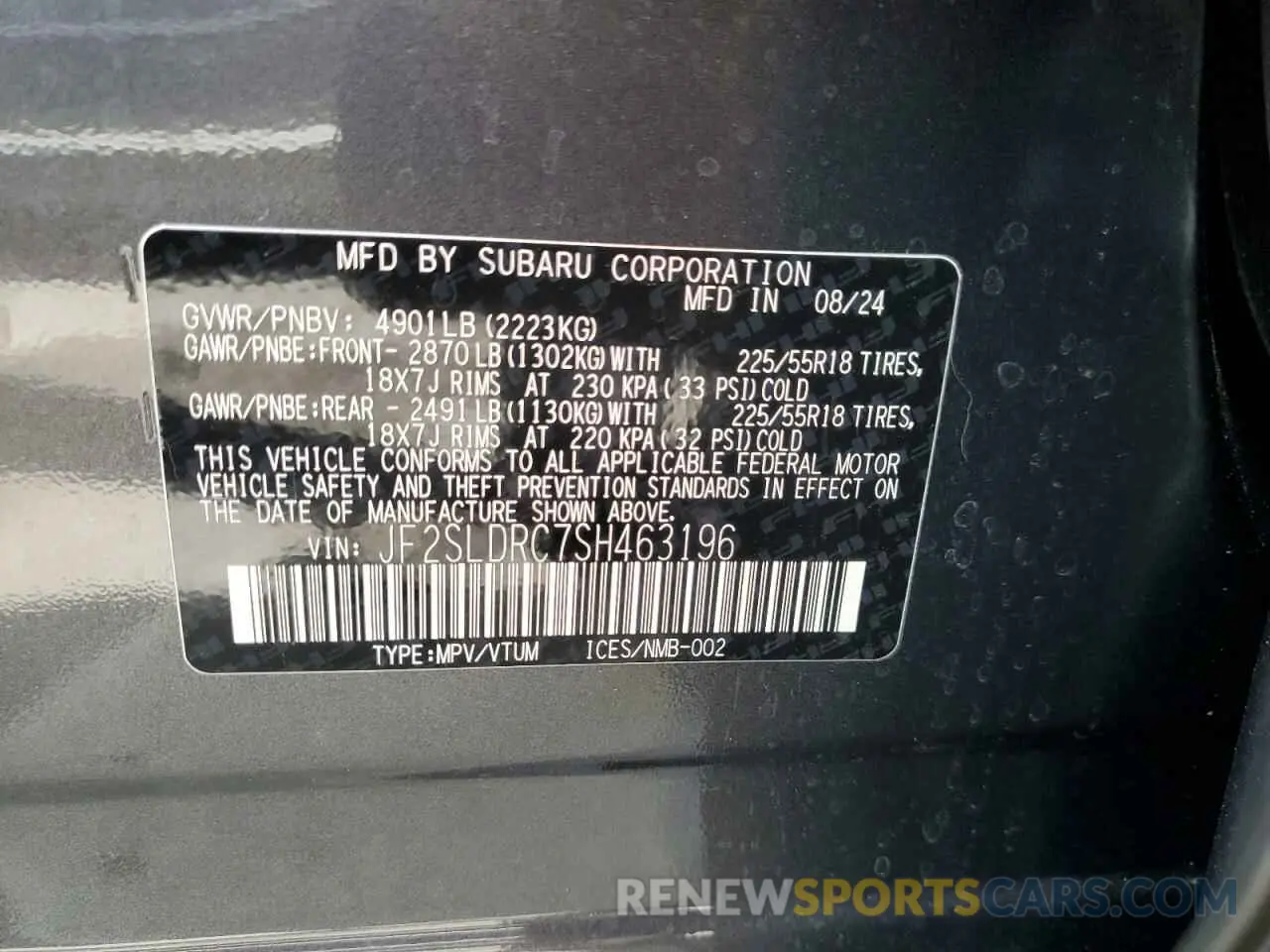 14 fotografías del automóvil dañado JF2SLDRC7SH463196 SUBARU FORESTER 2025