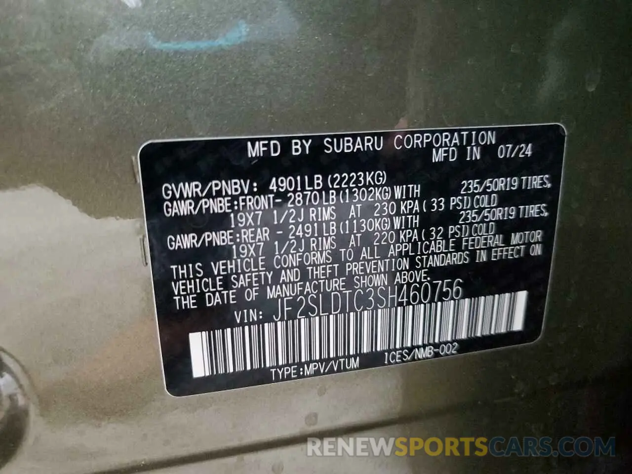 16 fotografías del automóvil dañado JF2SLDTC3SH460756 SUBARU FORESTER 2025