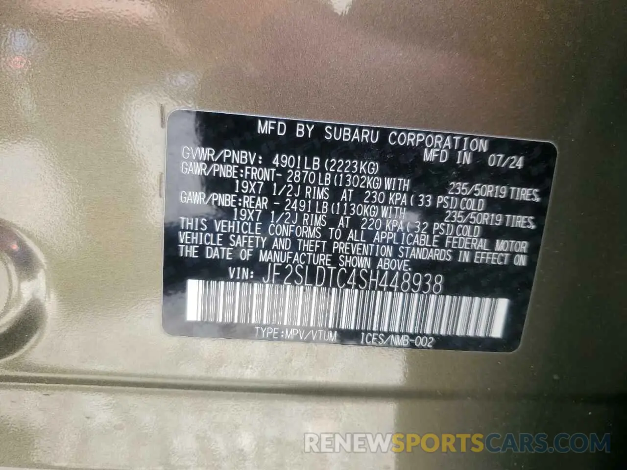 14 fotografías del automóvil dañado JF2SLDTC4SH448938 SUBARU FORESTER 2025
