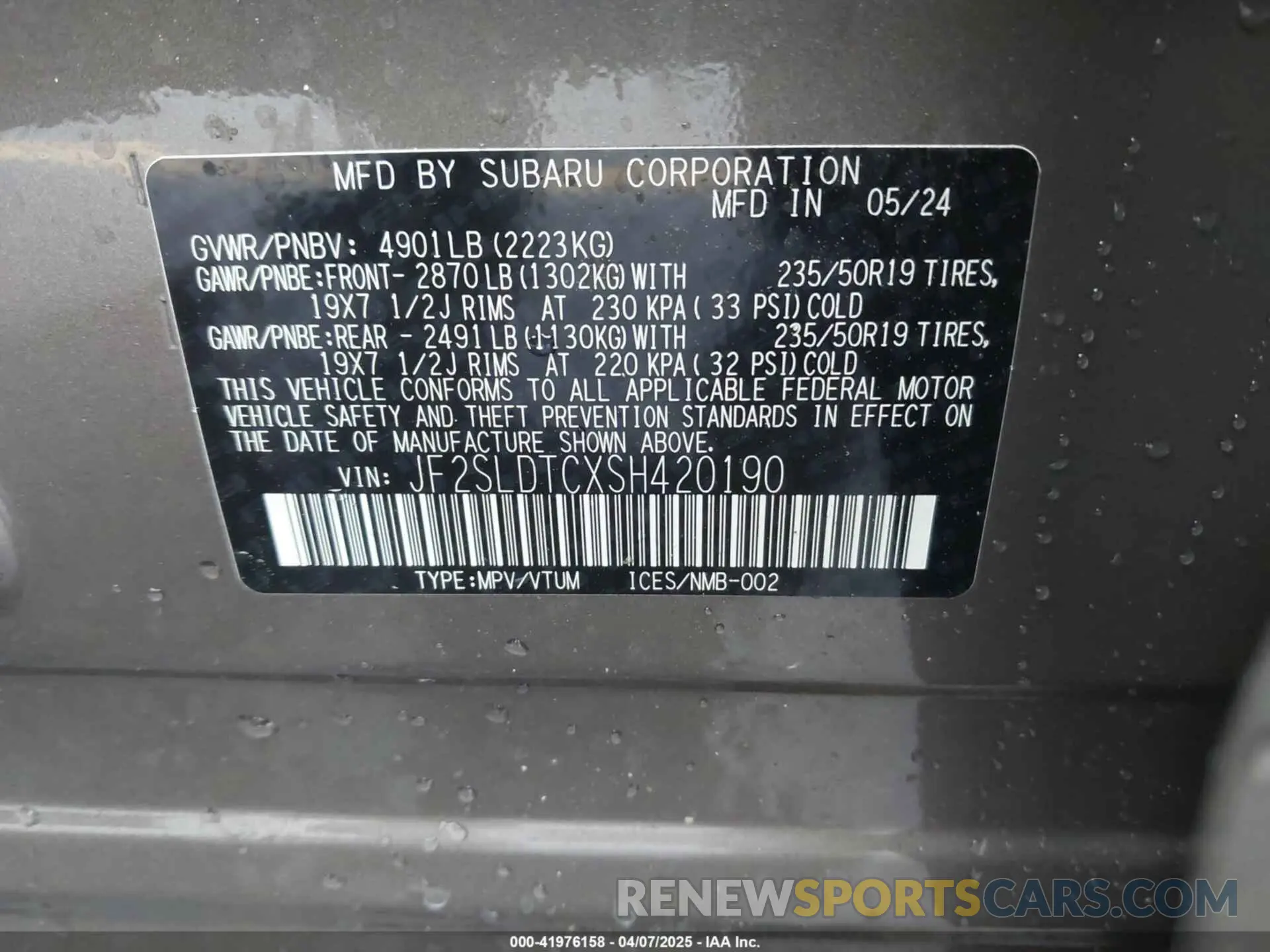 9 fotografías del automóvil dañado JF2SLDTCXSH420190 SUBARU FORESTER 2025