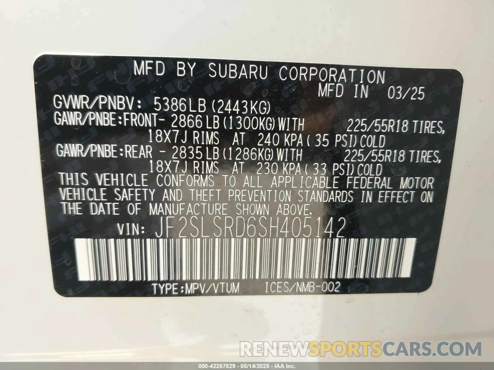 9 fotografías del automóvil dañado JF2SLSRD6SH405142 SUBARU FORESTER 2025