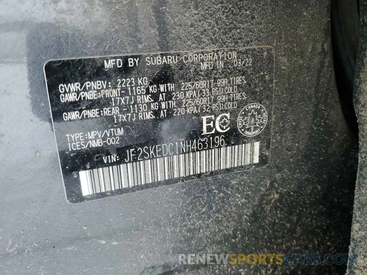 12 fotografías del automóvil dañado JF2SKEDC1NH463196 SUBARU FORESTER C 2022