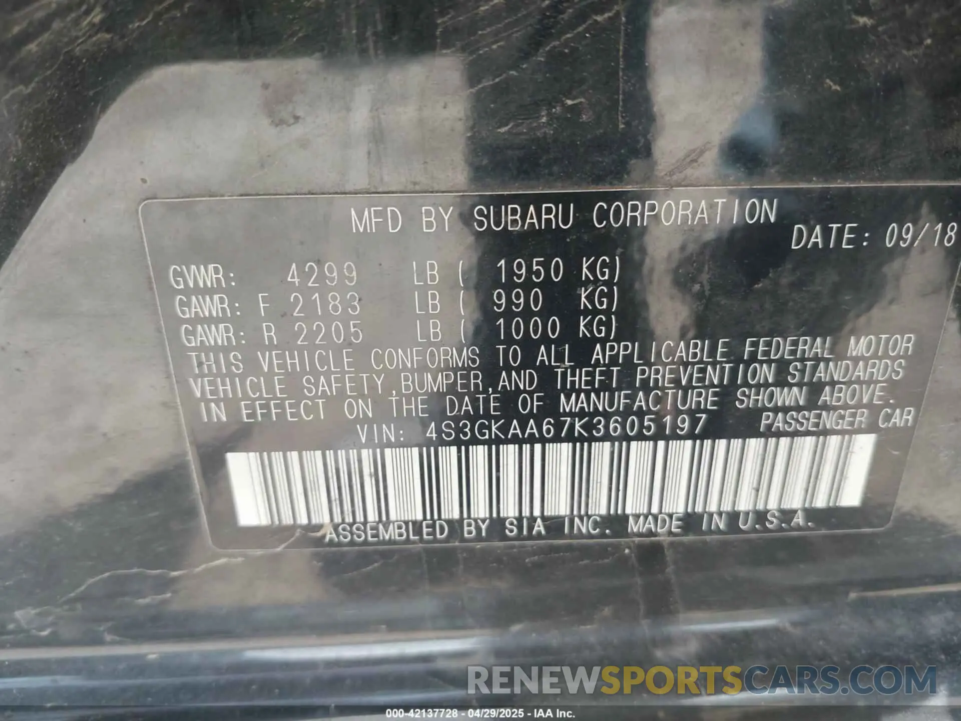 9 fotografías del automóvil dañado 4S3GKAA67K3605197 SUBARU IMPREZA 2019