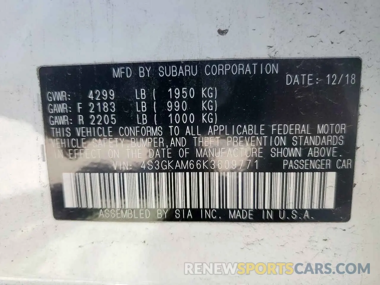 14 fotografías del automóvil dañado 4S3GKAM66K3609771 SUBARU IMPREZA 2019