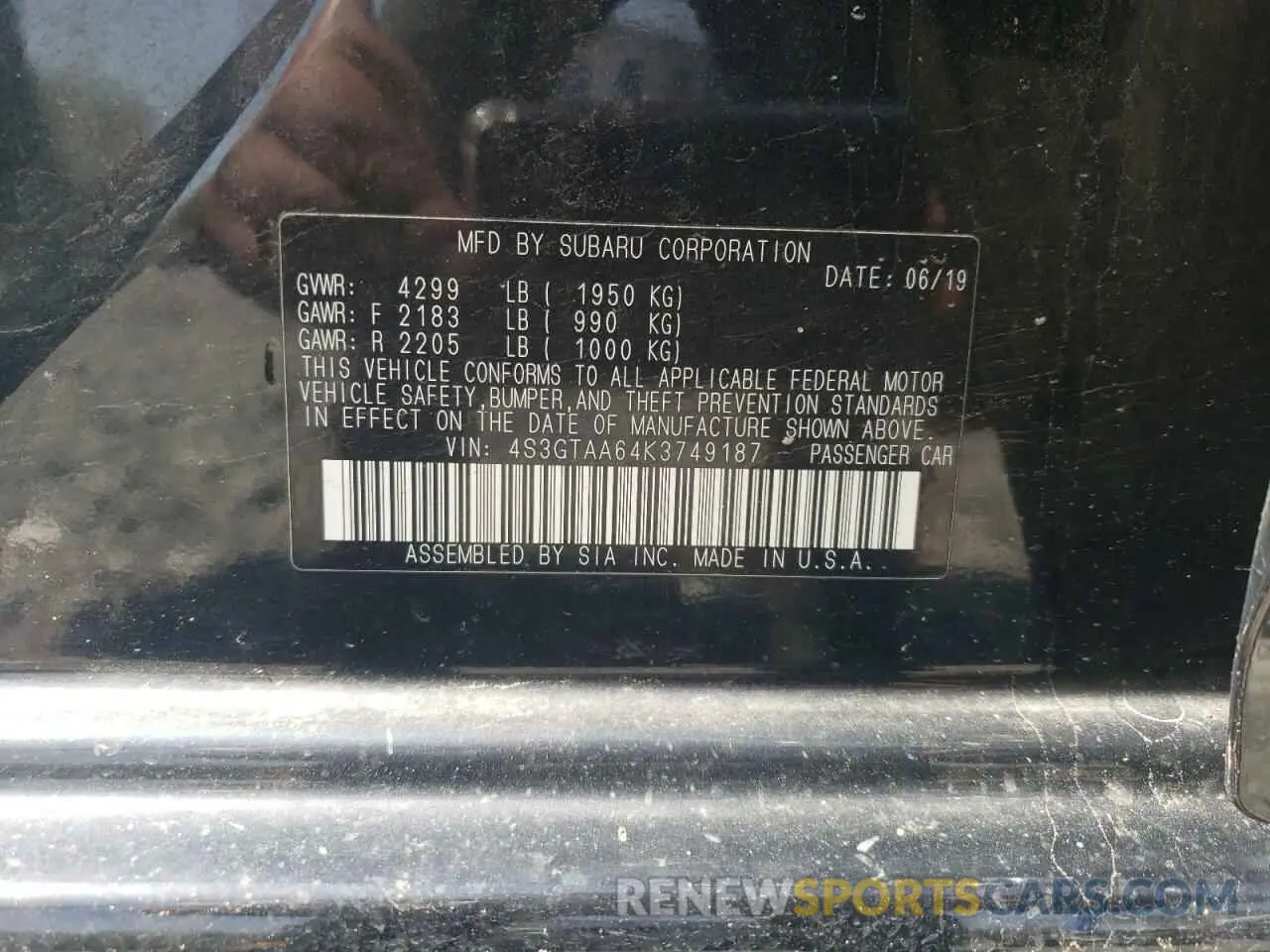 12 fotografías del automóvil dañado 4S3GTAA64K3749187 SUBARU IMPREZA 2019