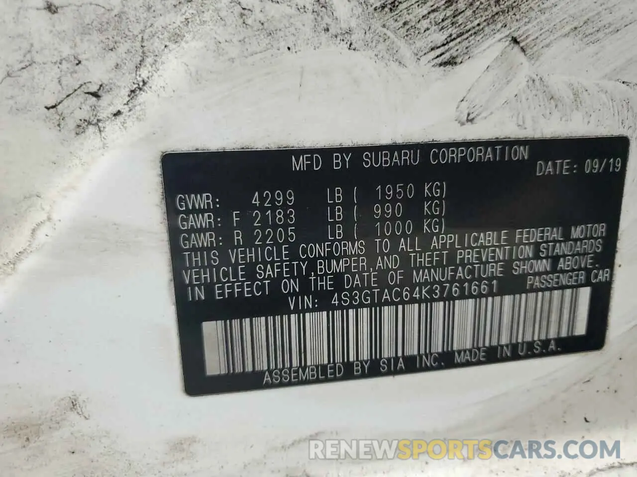 13 fotografías del automóvil dañado 4S3GTAC64K3761661 SUBARU IMPREZA 2019