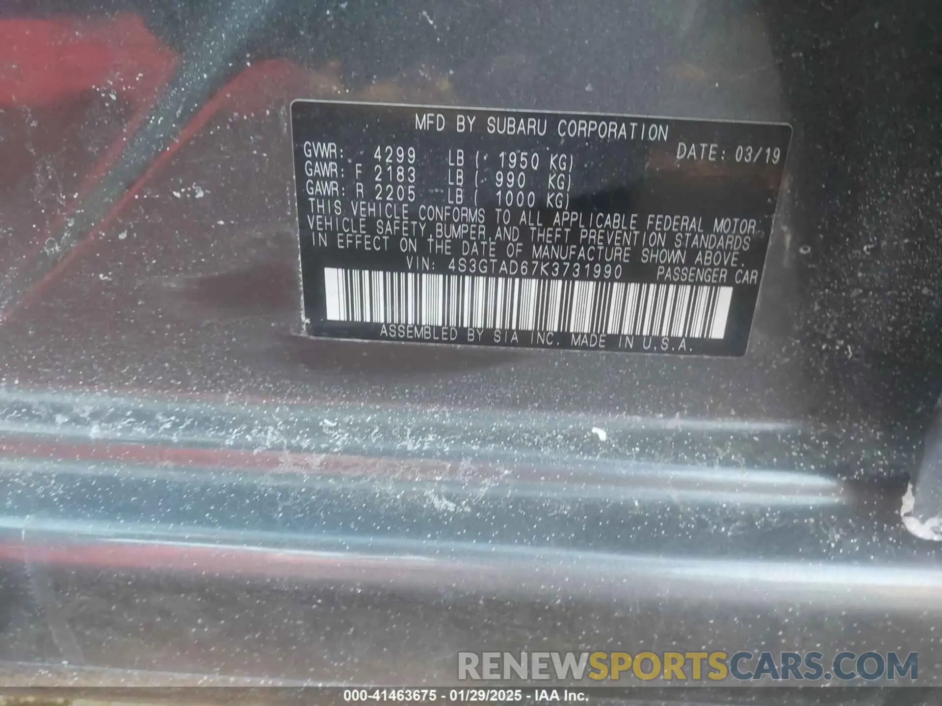 9 fotografías del automóvil dañado 4S3GTAD67K3731990 SUBARU IMPREZA 2019