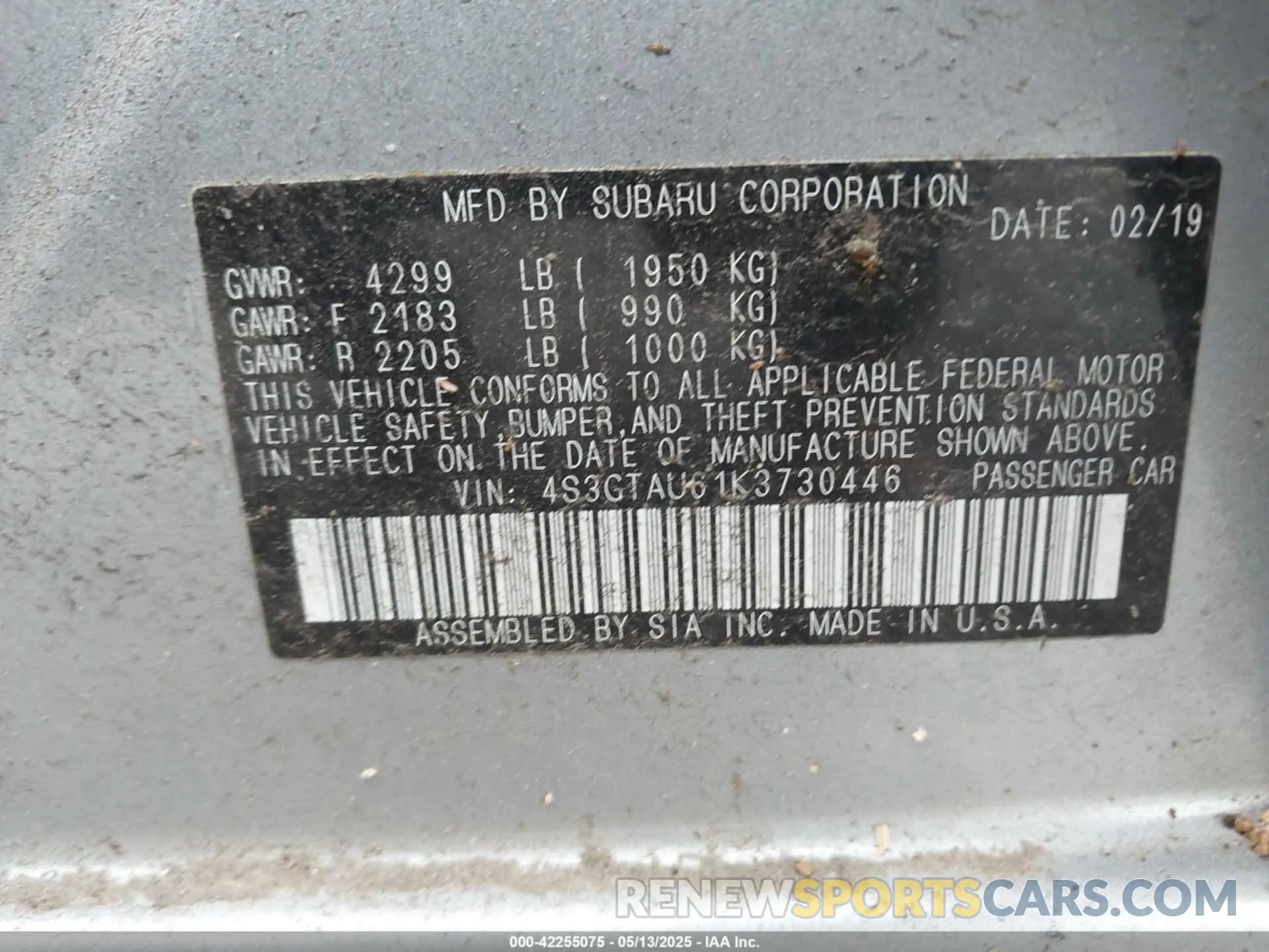 9 fotografías del automóvil dañado 4S3GTAU61K3730446 SUBARU IMPREZA 2019
