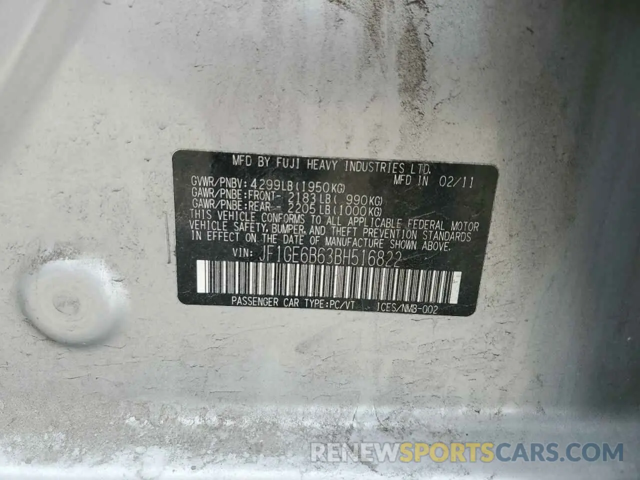 12 fotografías del automóvil dañado JF1GE6B63BH516822 SUBARU IMPREZA 2019